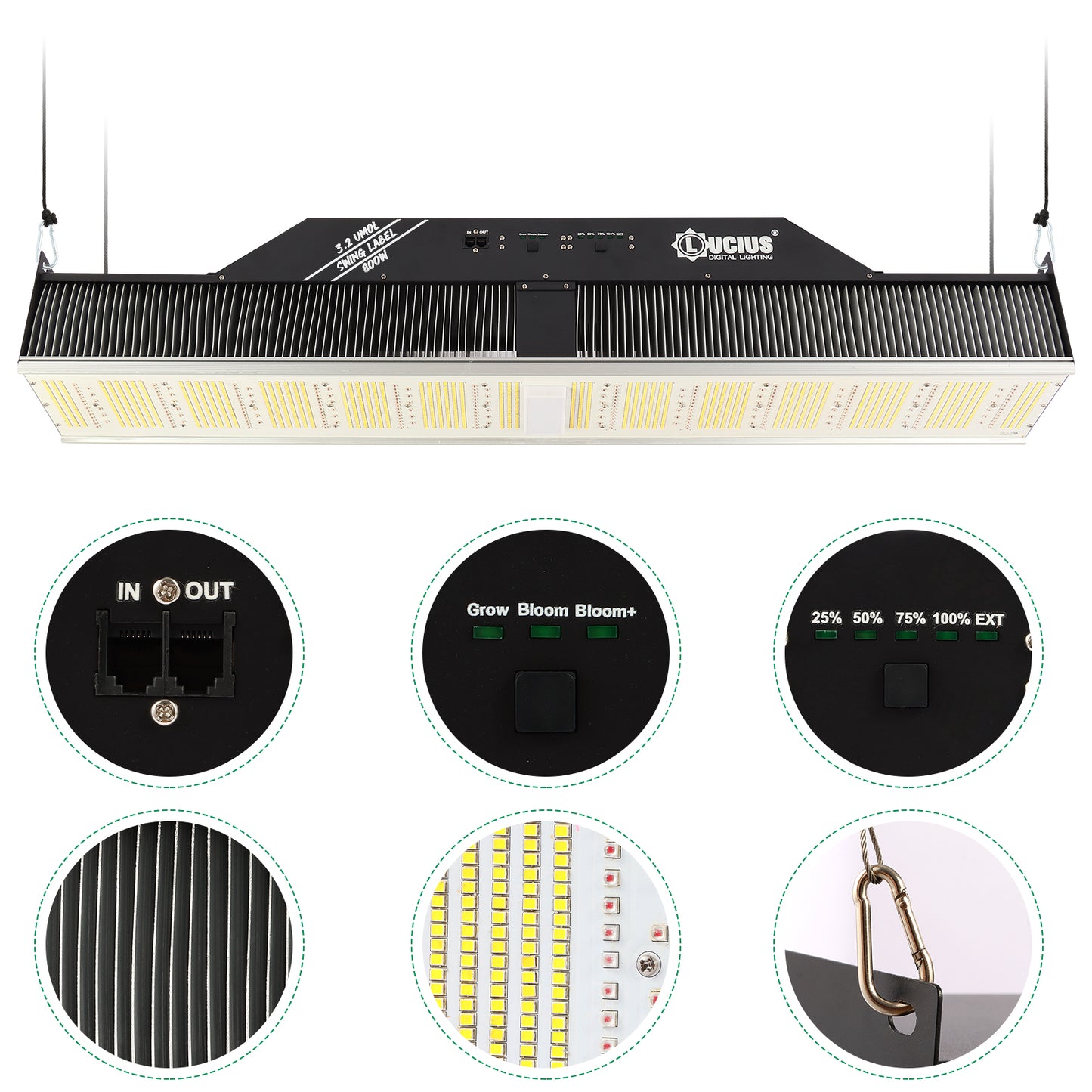 800W Samsung LM281B LED Grow Greenhouse TopLight IP67 | Lucius Swing Label