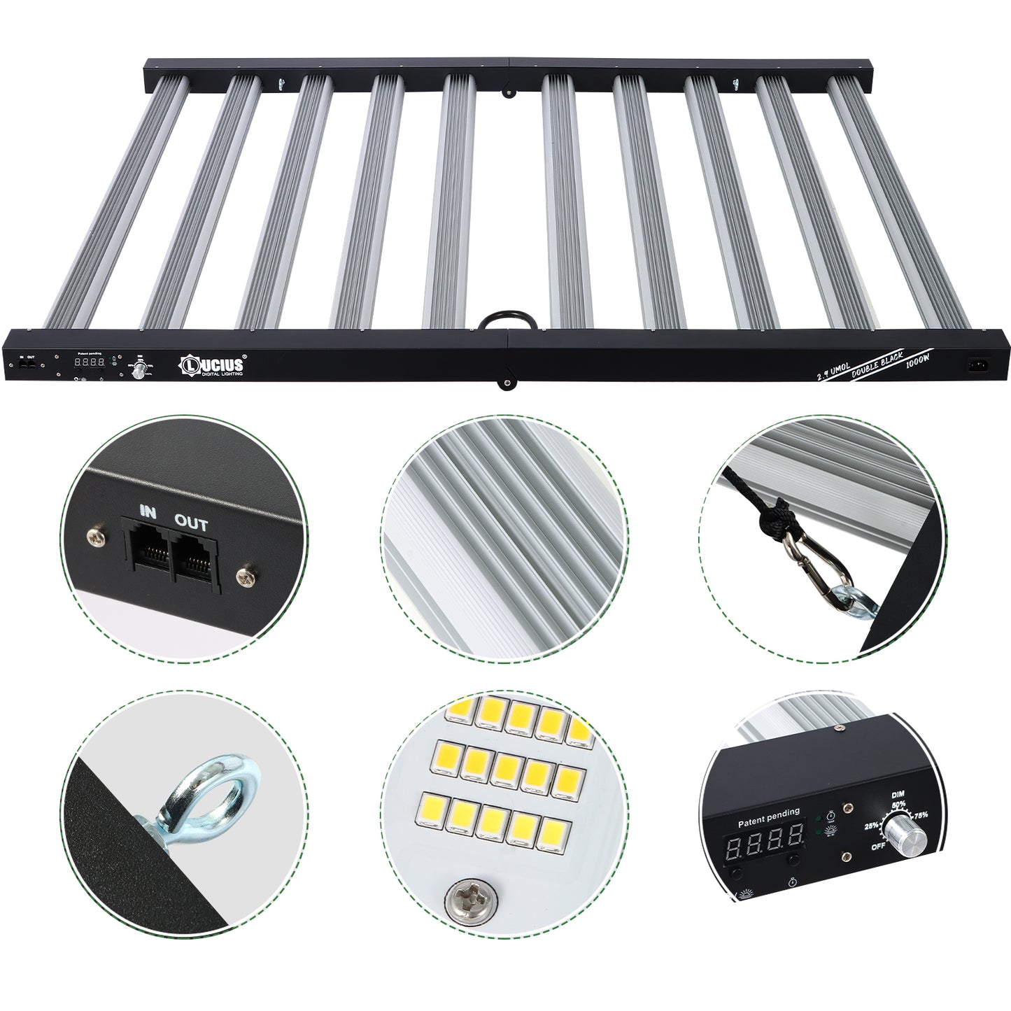 1000W Samsung LM281B LED Grow Light +UV+lR | Lucius Double Black Label