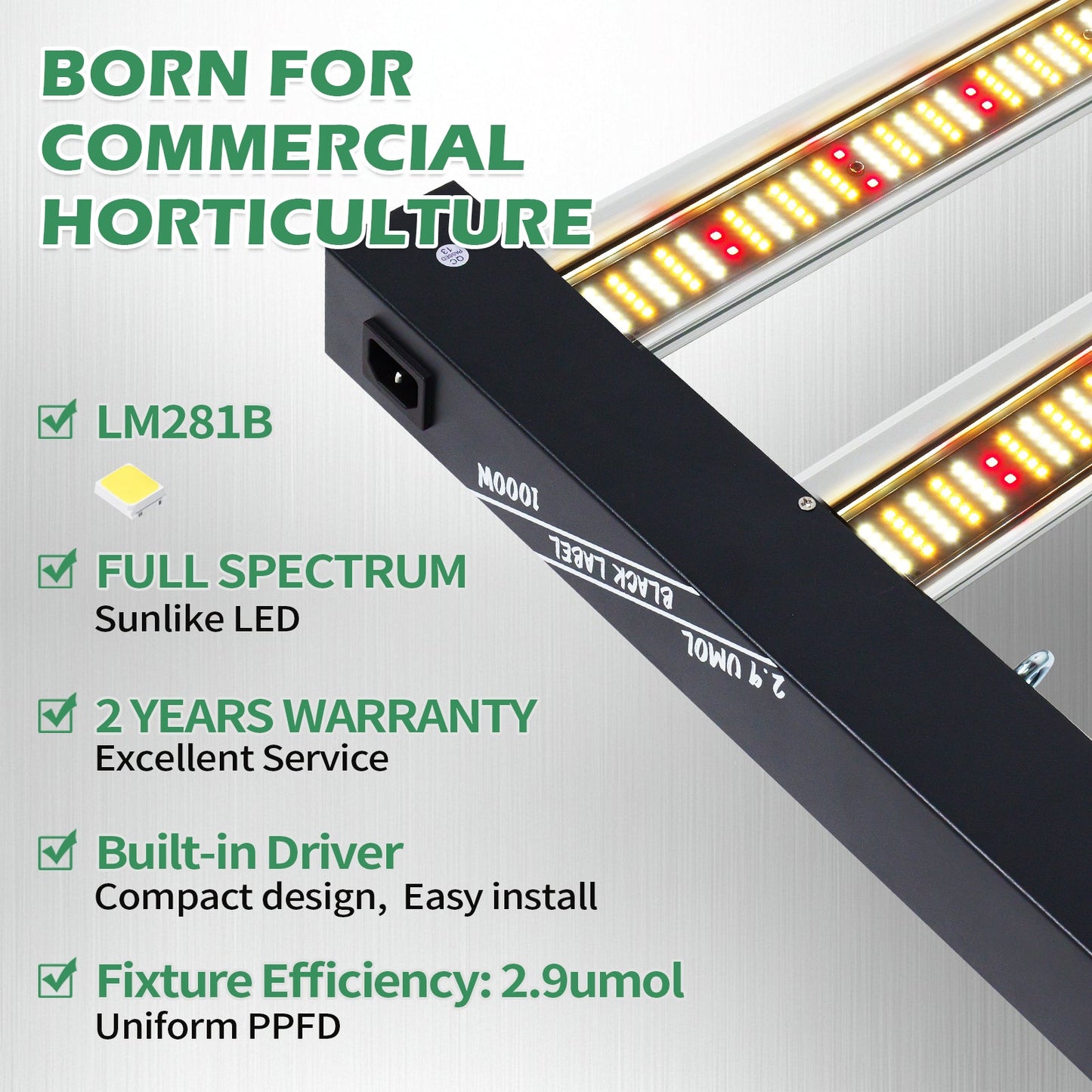 1000W Samsung LM281B LED Grow Light | Programmable Sunrise/Sunset + Timer | Lucius Black Label